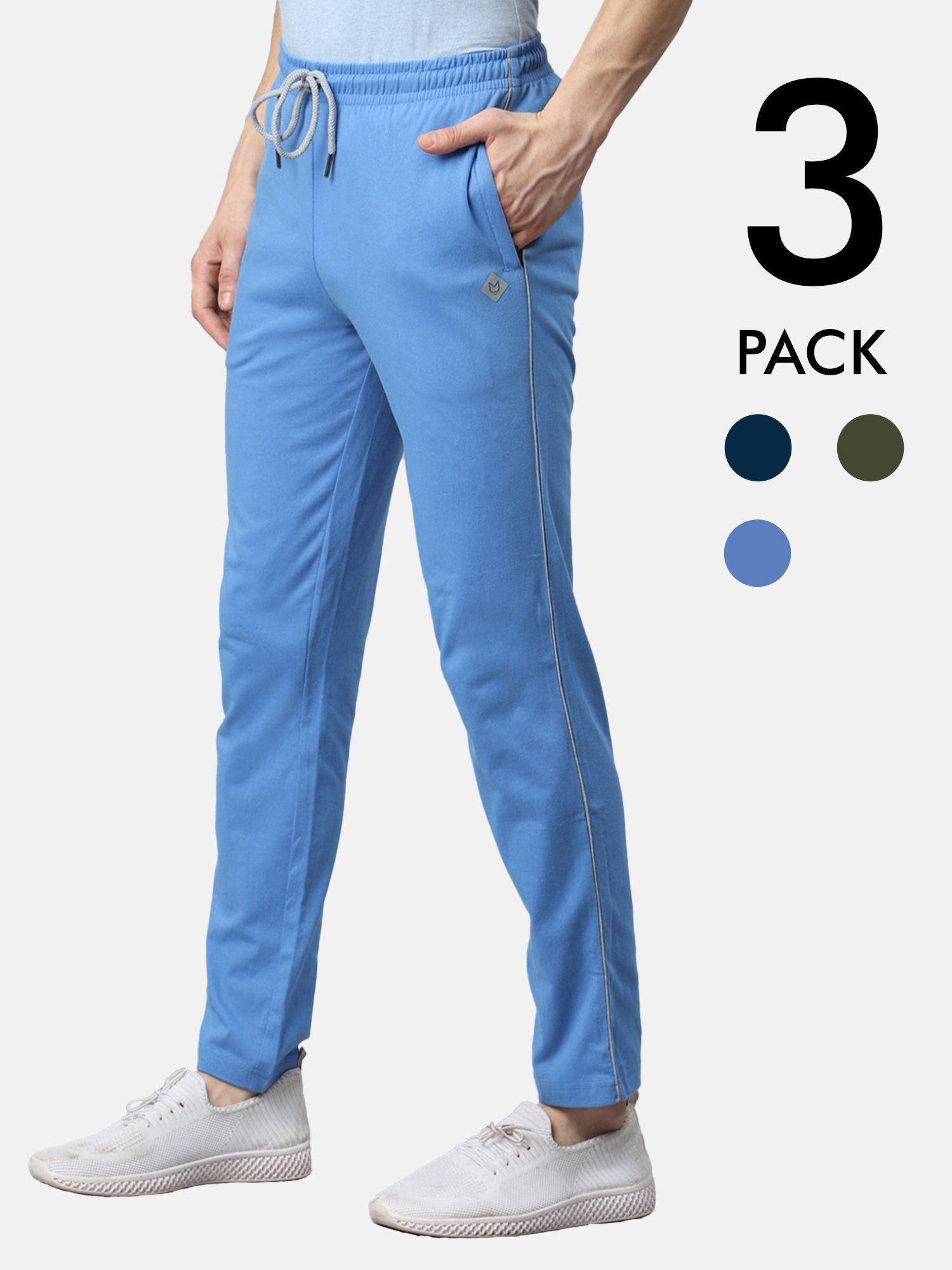 fresco slim fit 100% cotton trackpants (pack of 3)
