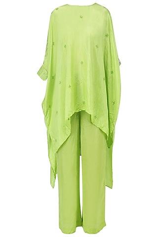 fresh green embellished asymmetric top with pants