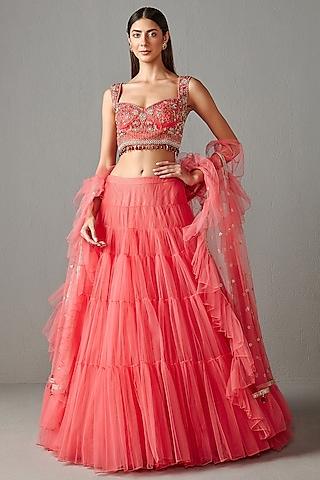 fresh pink embroidered lehenga set