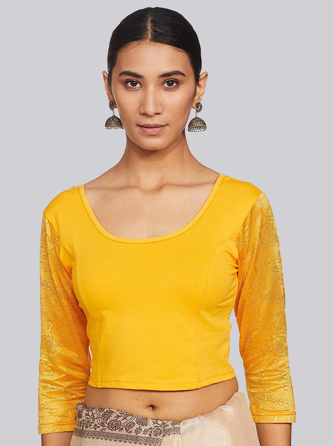fressia fabrics round neck self design sleeve saree blouse