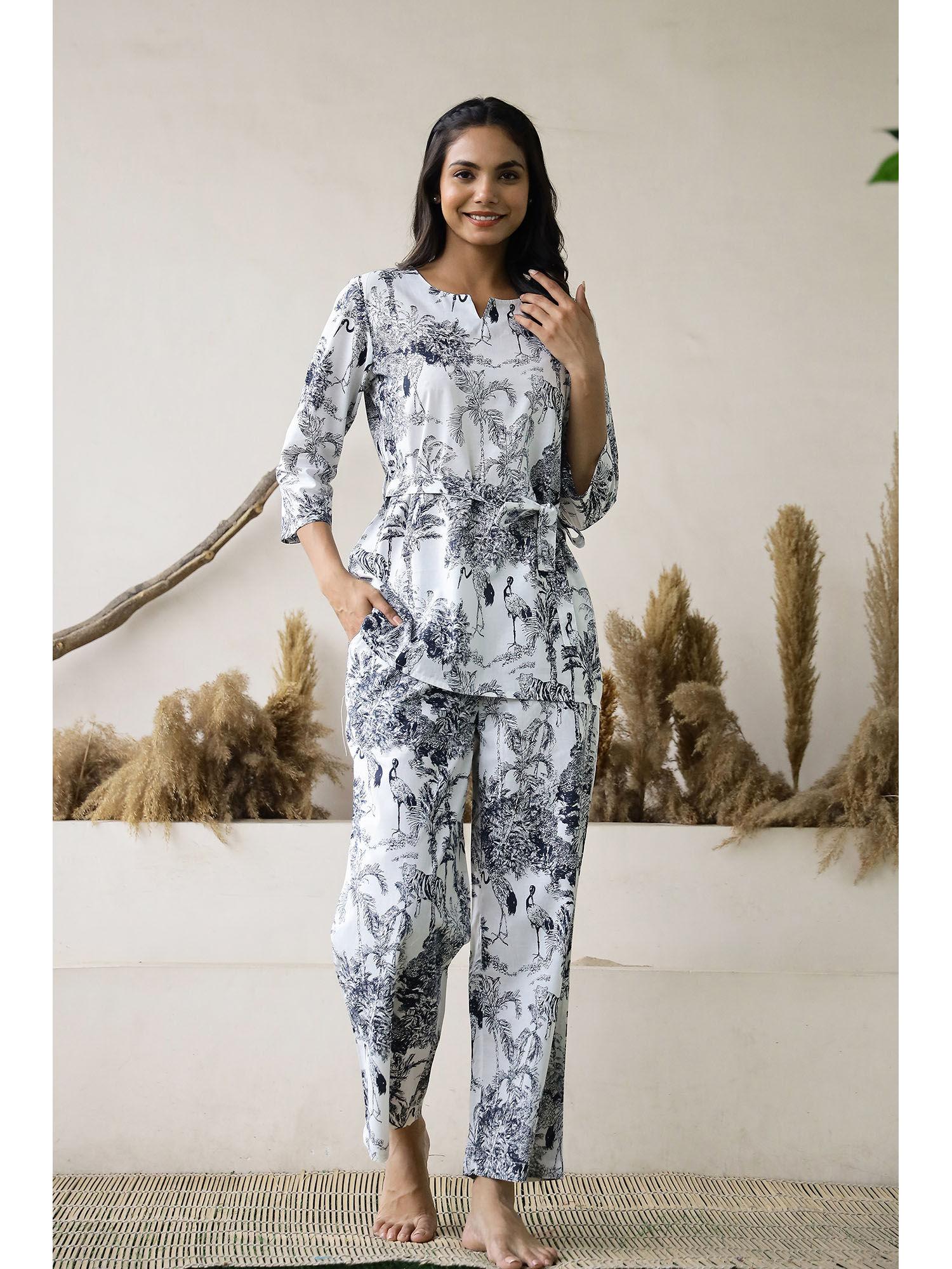 freya white and black cotton printed co-ord (set of 3)