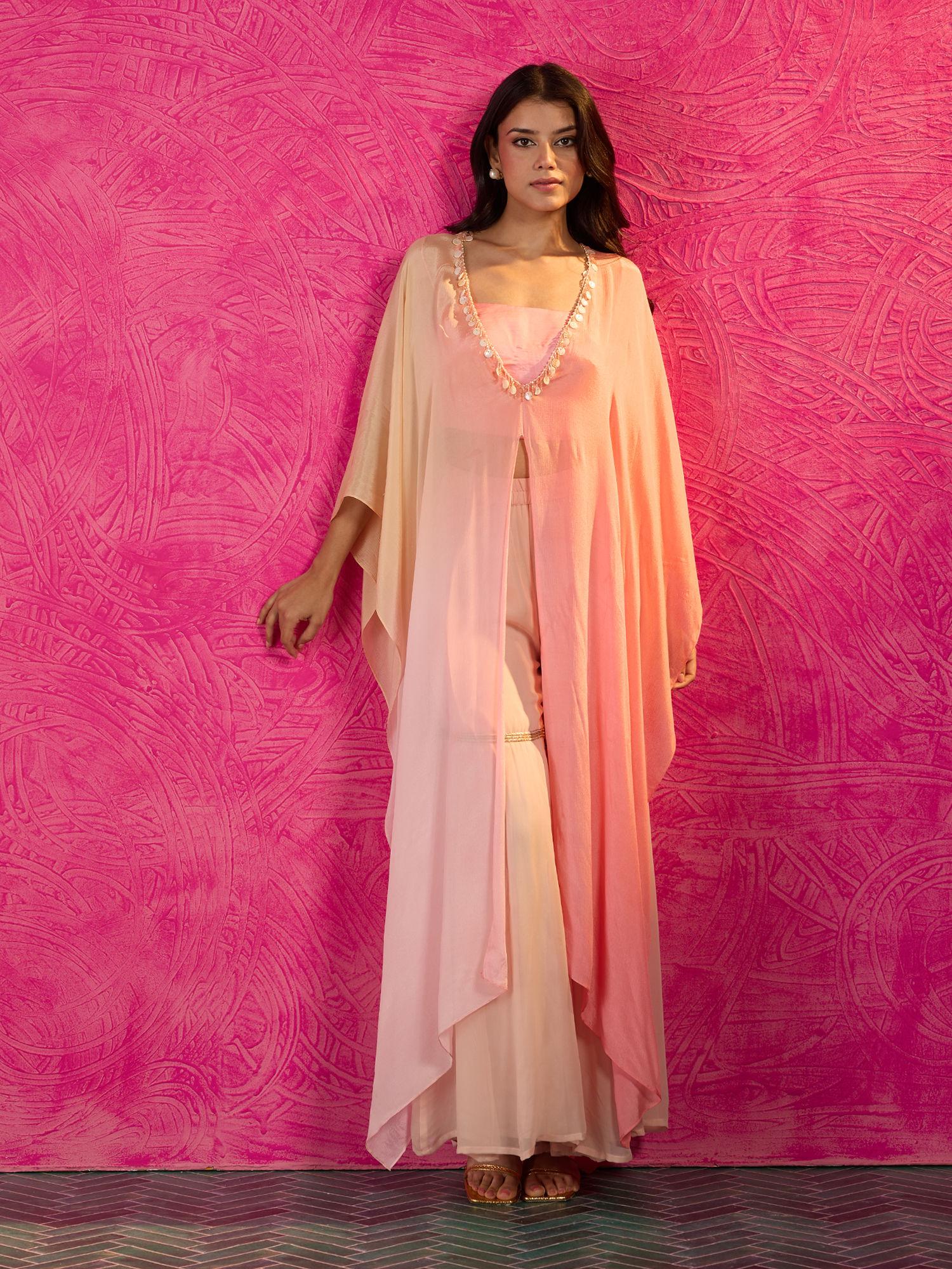 frida farida pink chiffon tie dye kaftan ggffkaf01