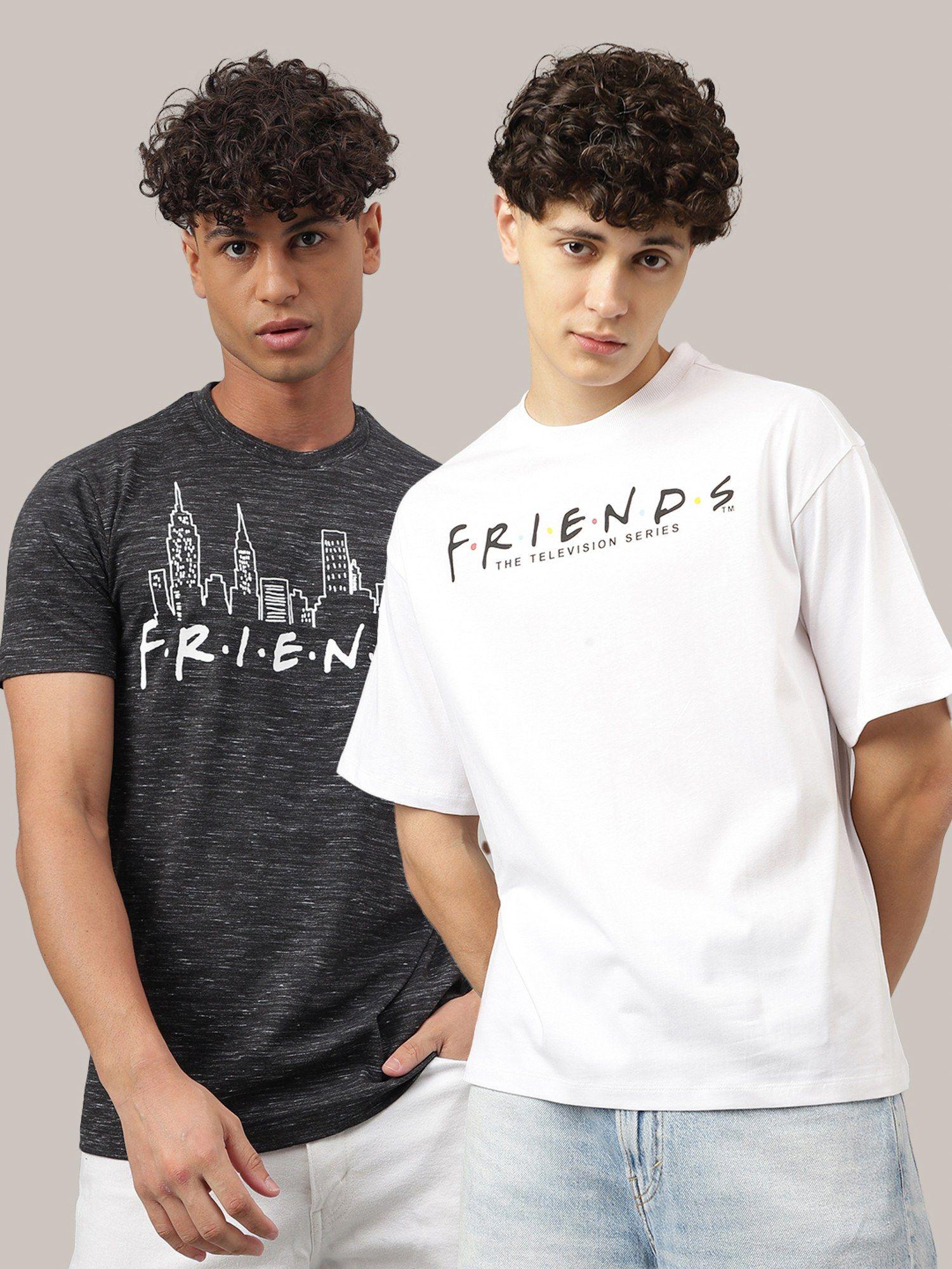 friends printed regular fit multicolor cotton men t-shirt (pack of 2)