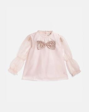 frill neck top with bow accent