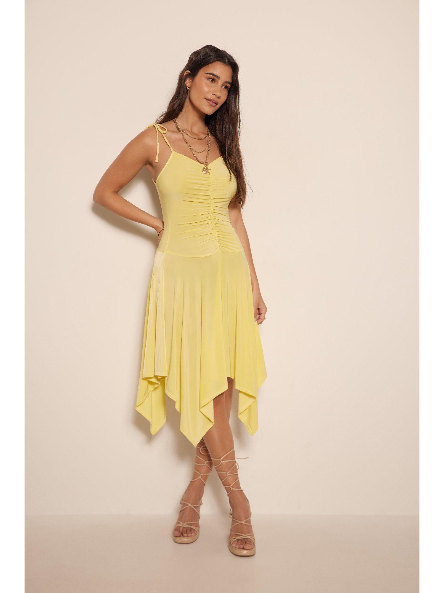 frill detail asymmetric mini dress-yellow