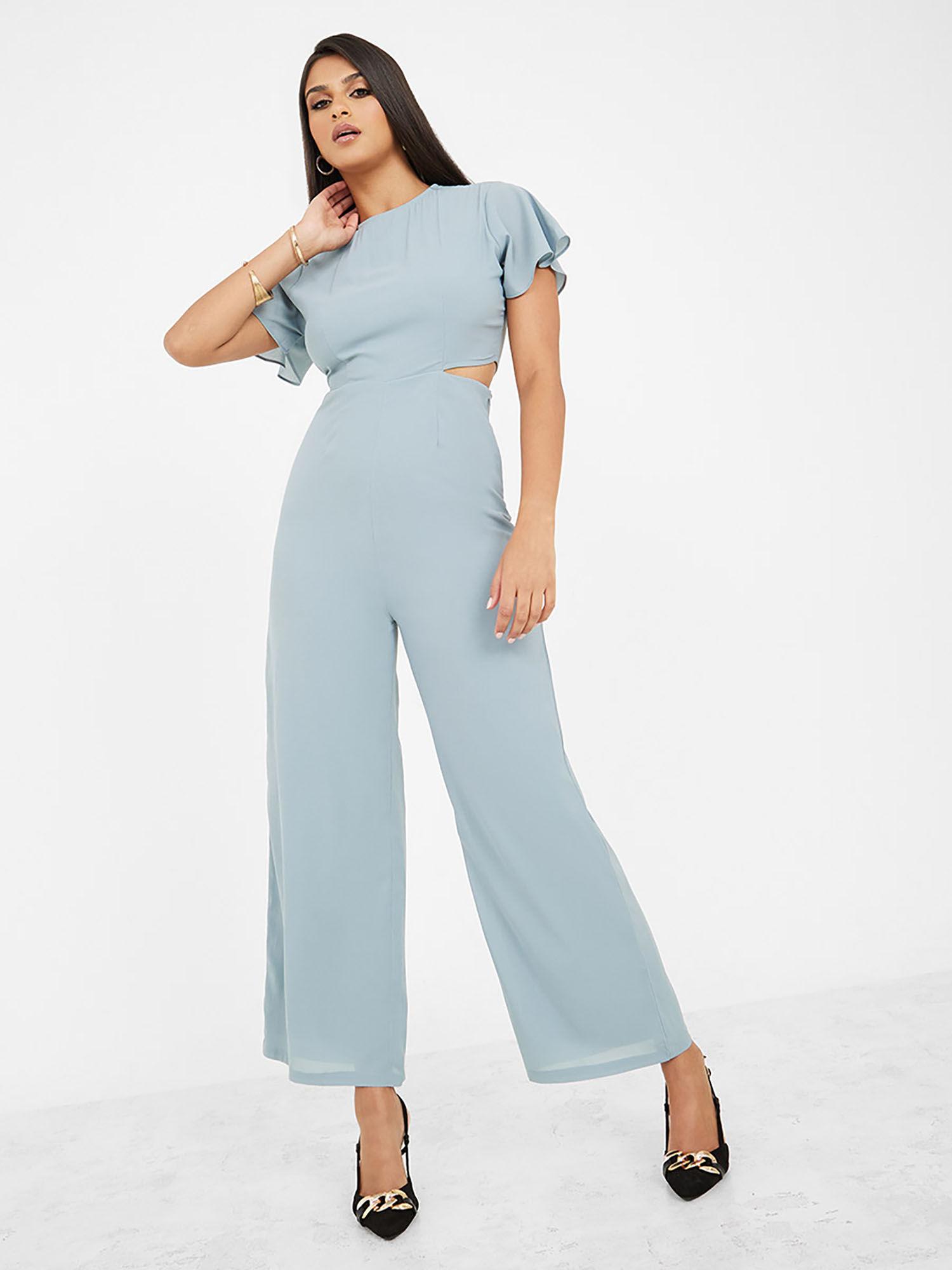 frill sleeve jumpsuit with cut out detail