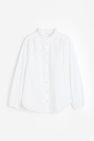 frill-trimmed cotton blouse