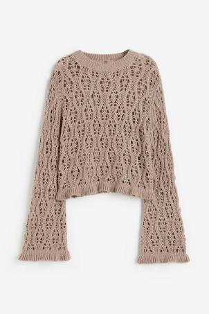 frill-trimmed pointelle-knit jumper