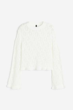 frill-trimmed pointelle-knit jumper