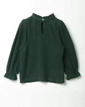 frilled high-neck top with full sleeves