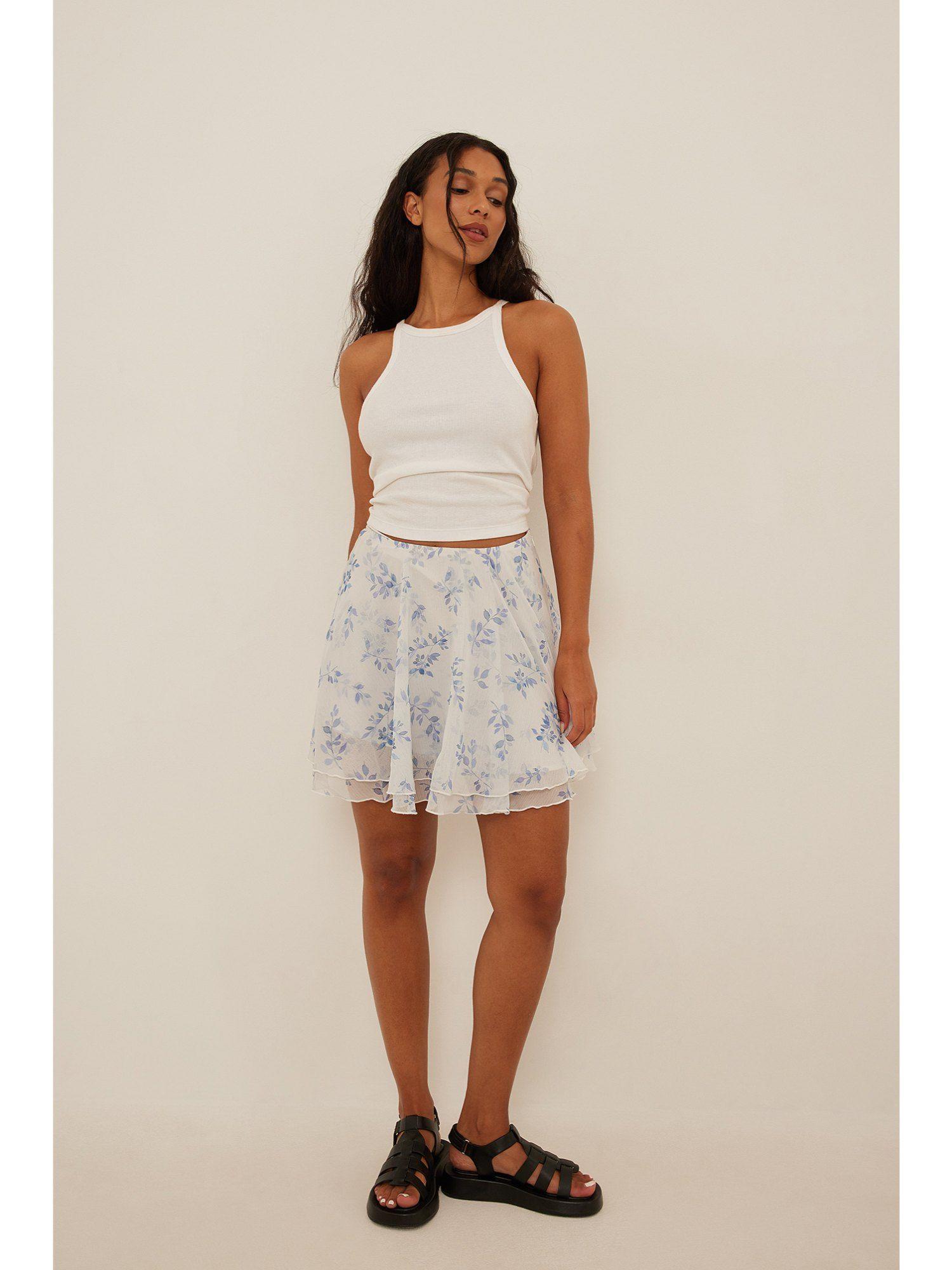 frilled mini chiffon skirt-flower print