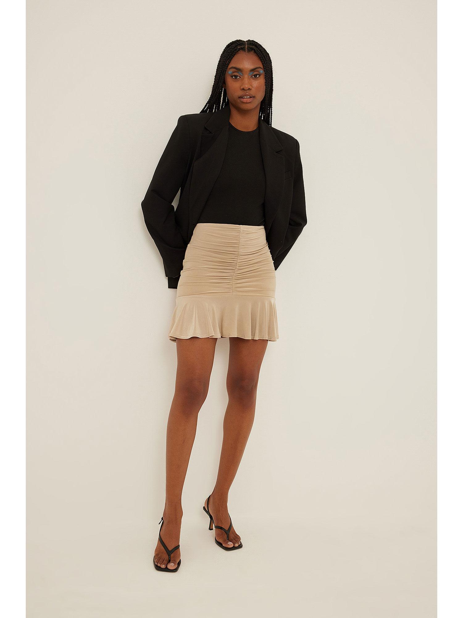 frilled mini skirt-beige