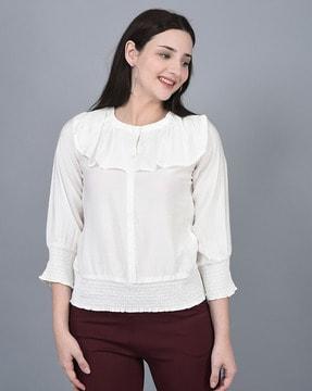 frilled round-neck top