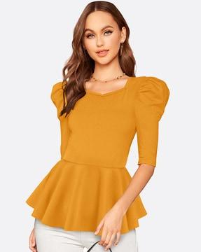 frilled top with puff-sleeves