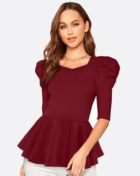 frilled top with puff-sleeves