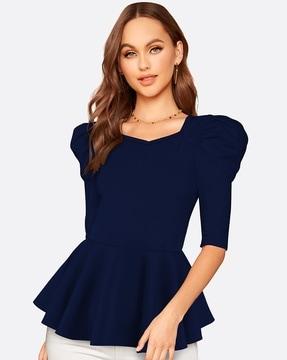 frilled top with puff-sleeves