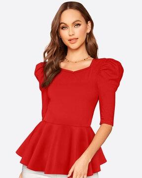 frilled top with puff-sleeves