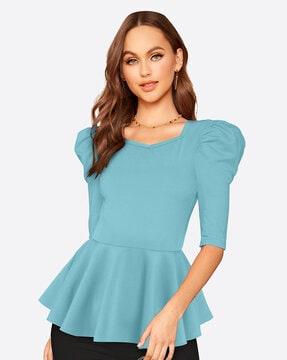 frilled top with puff-sleeves