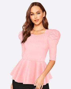 frilled top with puff-sleeves
