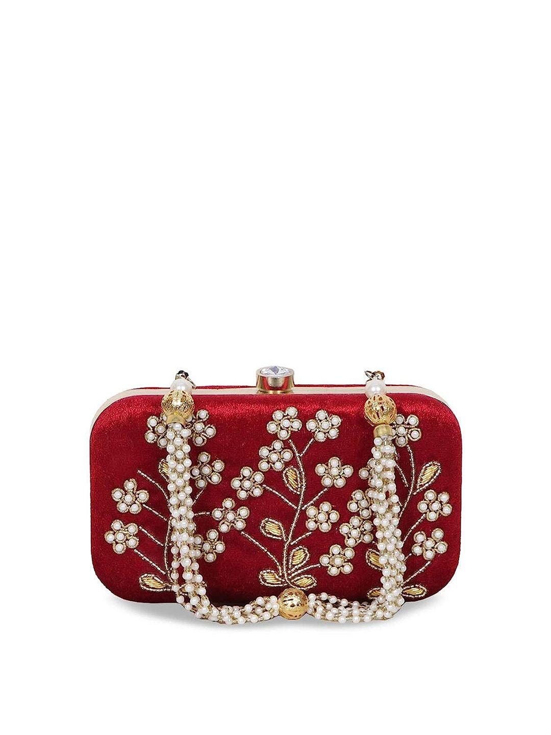 fringes floral zari embroidered box clutch