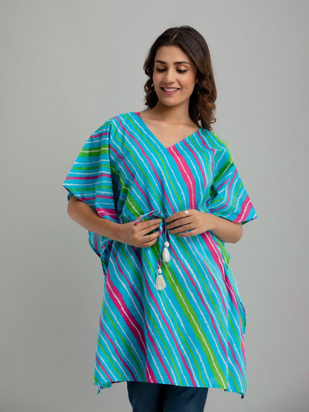 frionkandy multicoloured striped flared sleeve cotton empire longline top