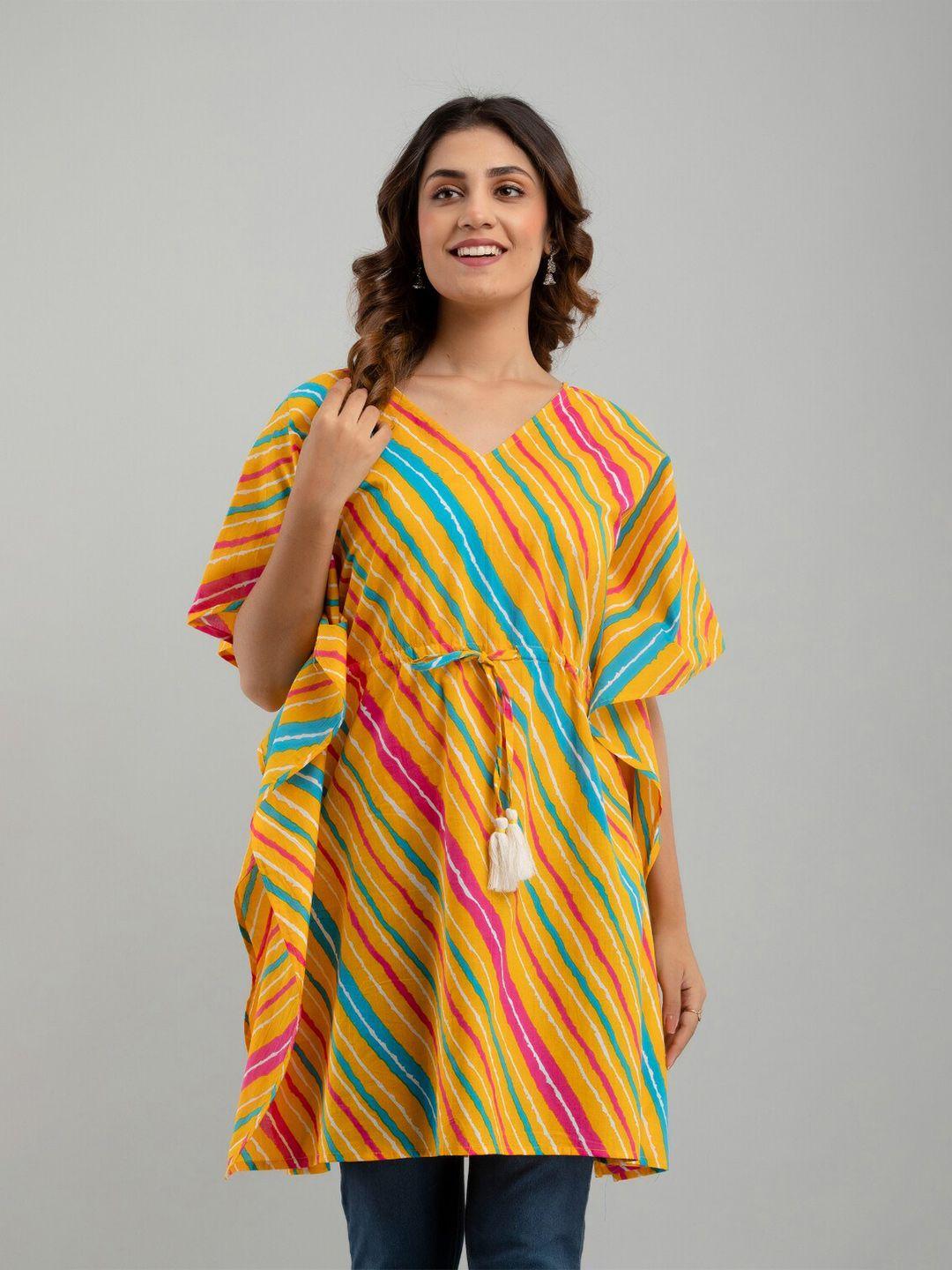 frionkandy multicoloured striped flared sleeve cotton kaftan longline top