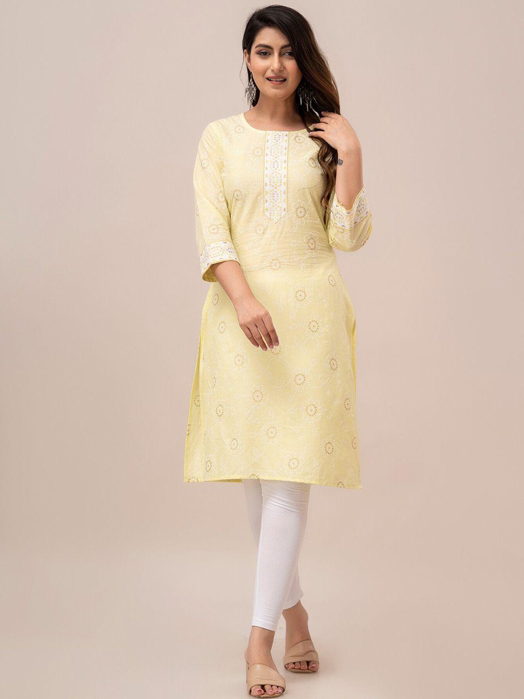 frionkandy bandhani printed sweetheart neck straight cotton kurta