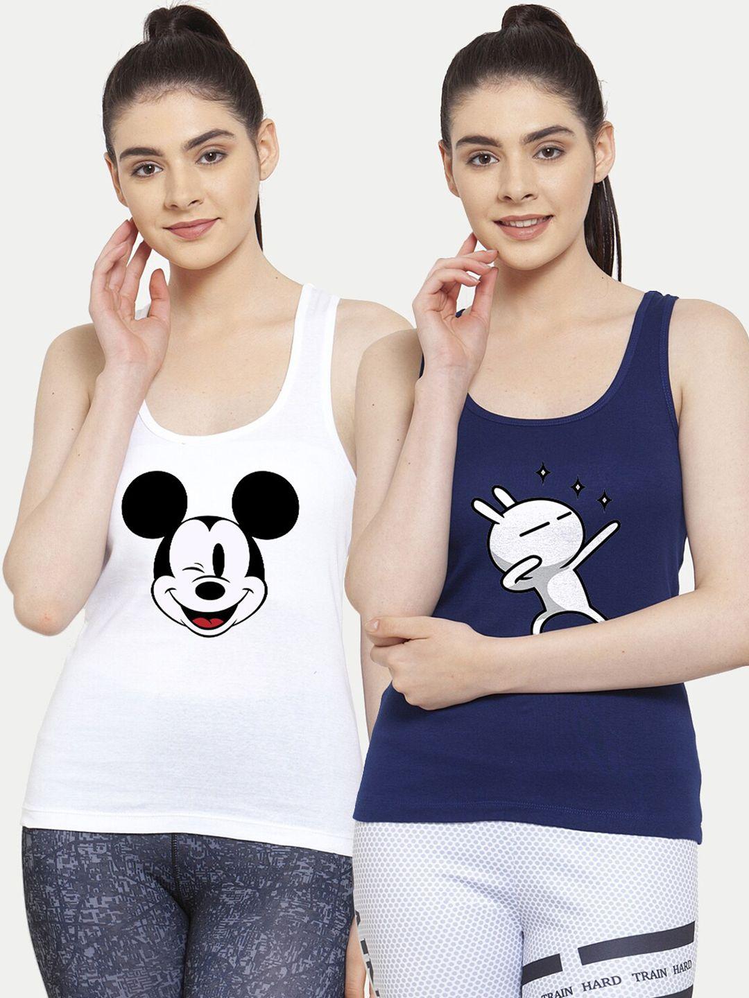 friskers  pack of 2 white & blue print tank top