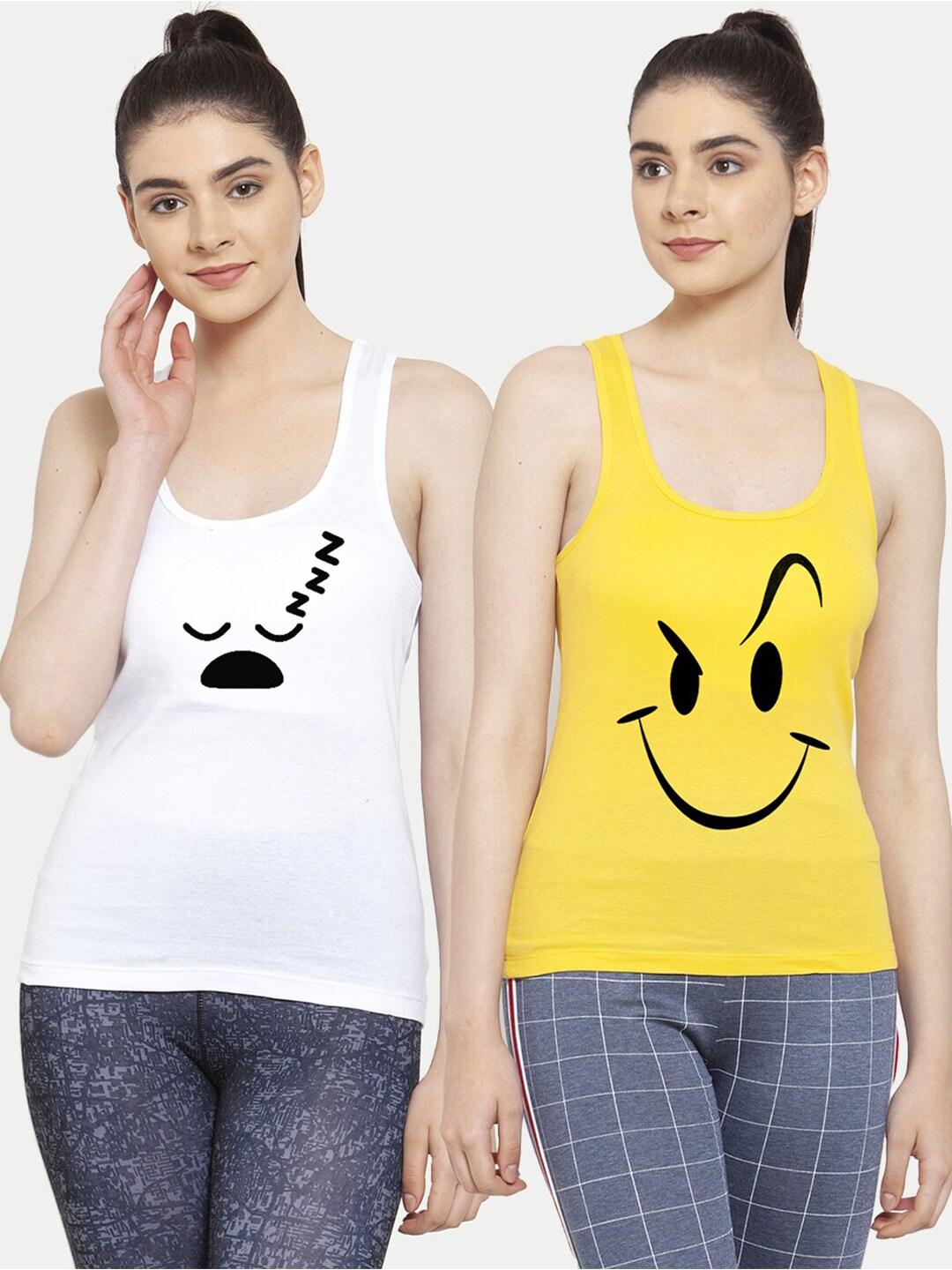 friskers  pack of 2 white & yellow print tank top
