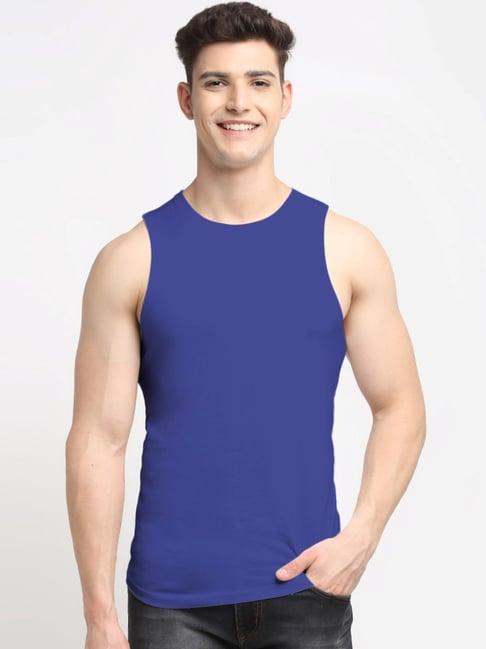 friskers blue cotton slim fit vest