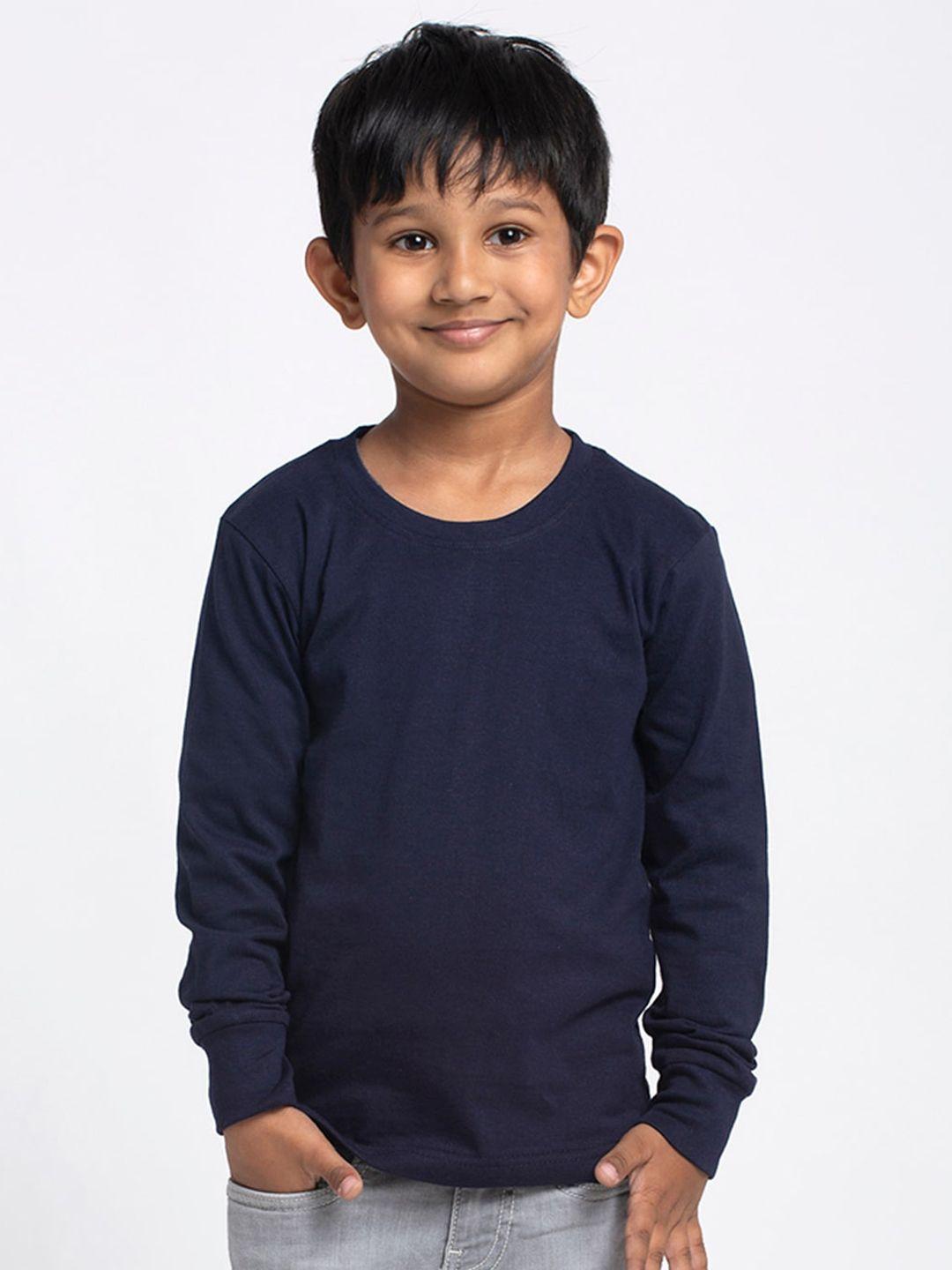 friskers boys navy blue solid round neck cotton t-shirt