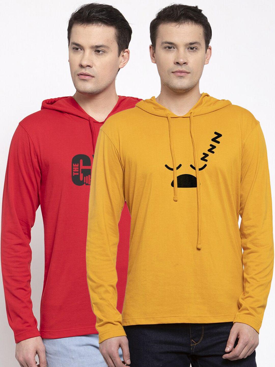 friskers men  pack of 2 yellow & red printed raw edge t-shirt