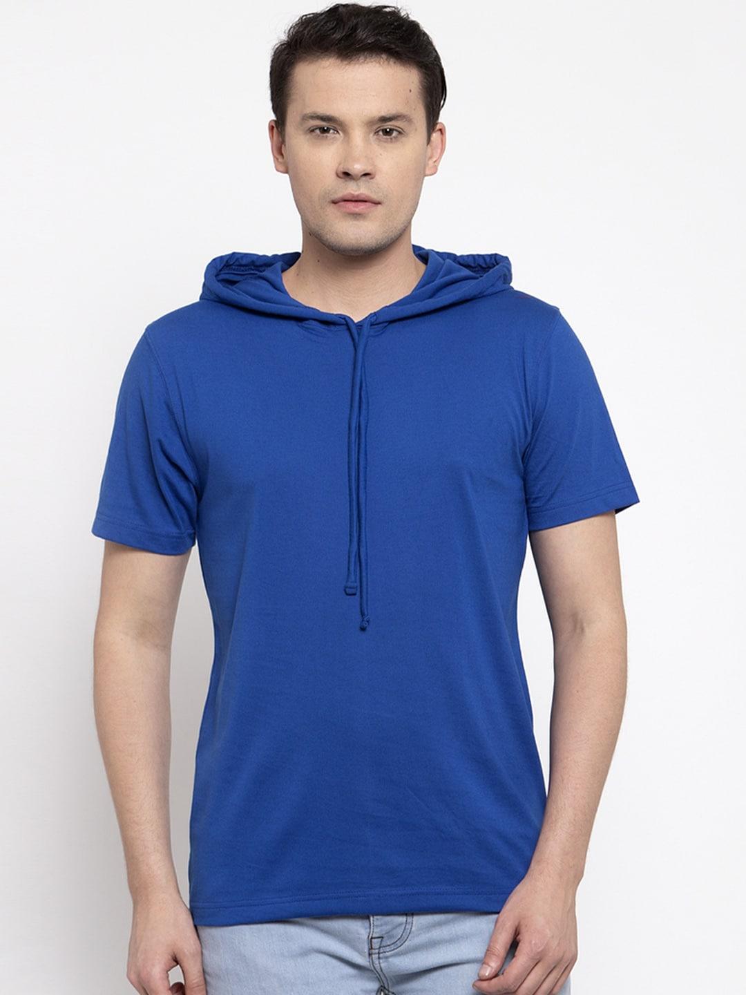 friskers men blue solid hood t-shirt