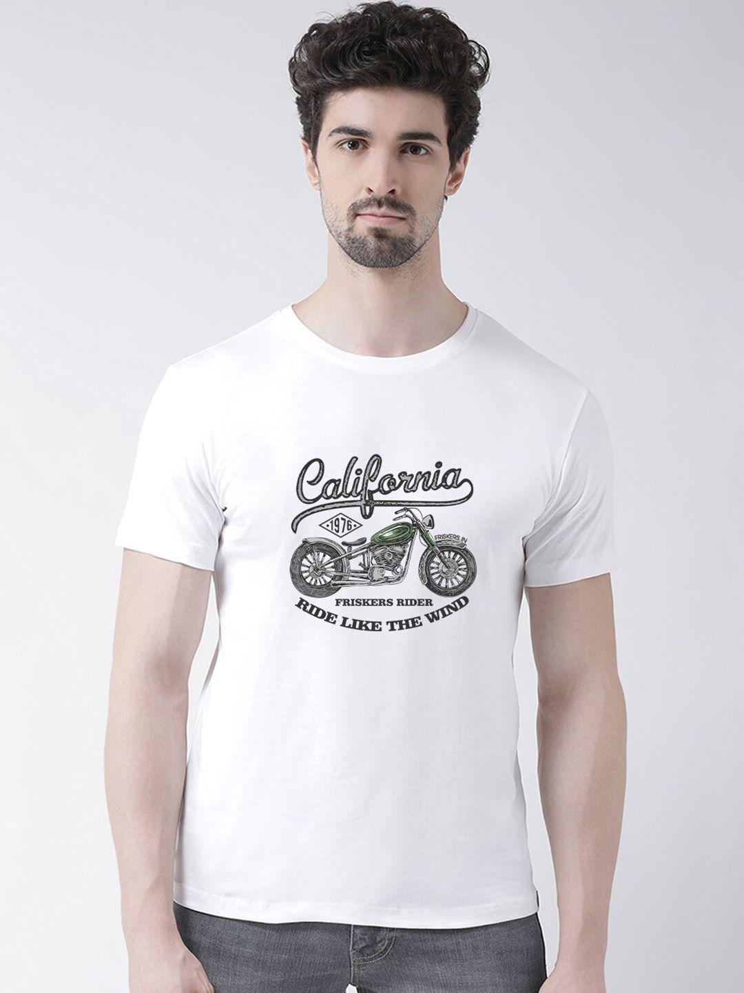 friskers men grey biker printed applique t-shirt