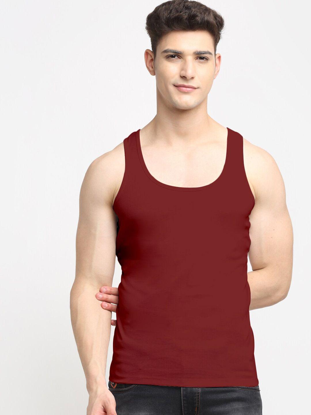 friskers men maroon solid cotton basic  innerwear vests
