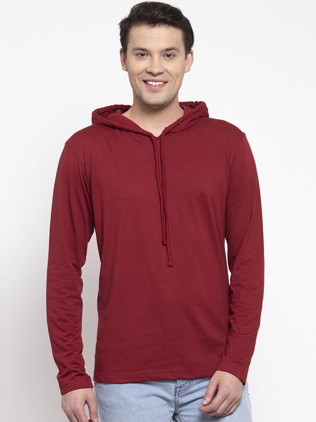 friskers men red solid hooded t-shirt