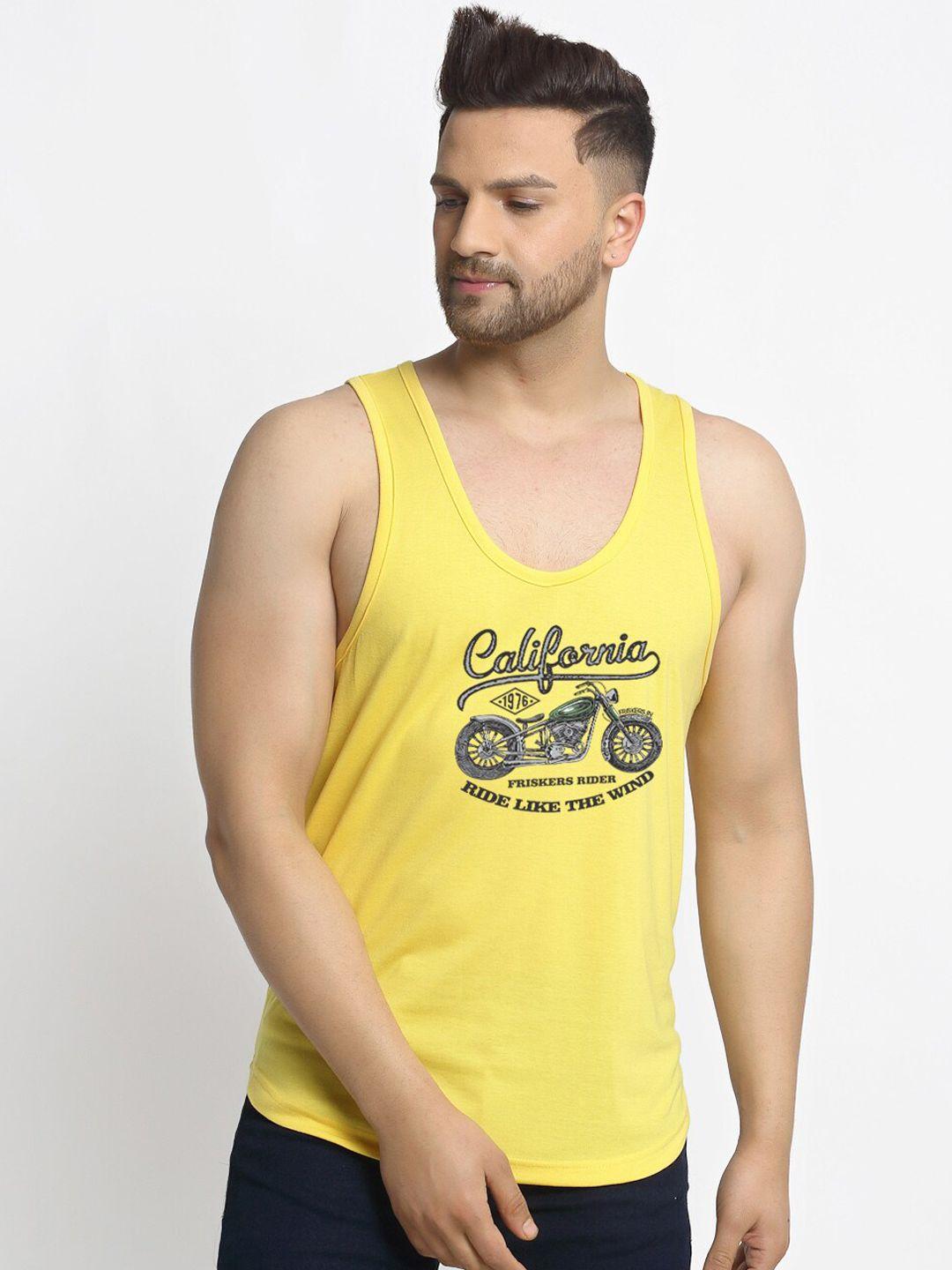 friskers-men-yellow-&-black-printed-pure-cotton-tank-gym-vest