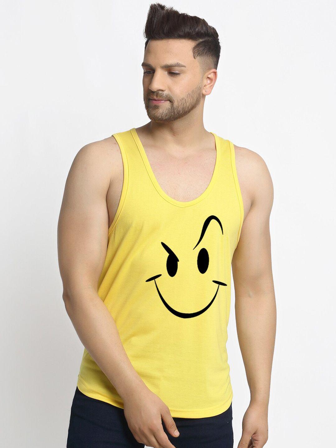 friskers men yellow smiley printed gym vest