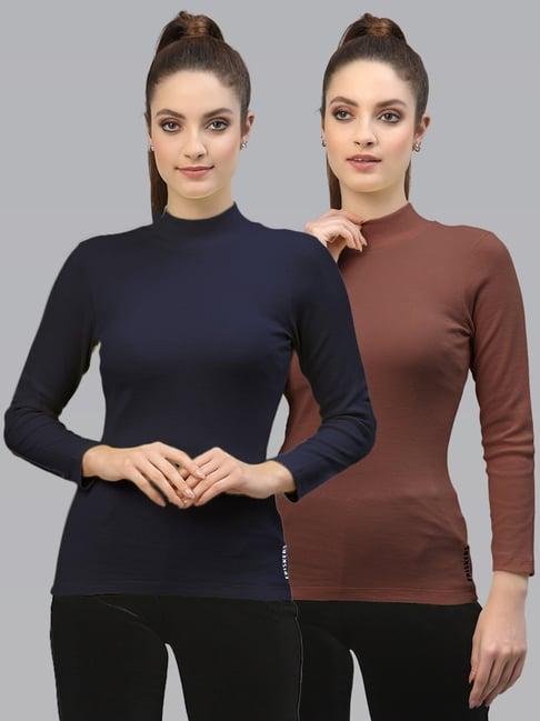 friskers navy & brown cotton full sleeves top - pack of 2