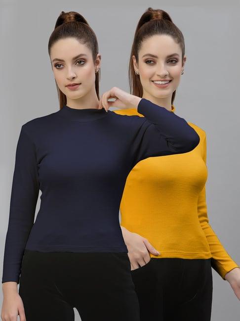 friskers navy & mustard cotton full sleeves top - pack of 2