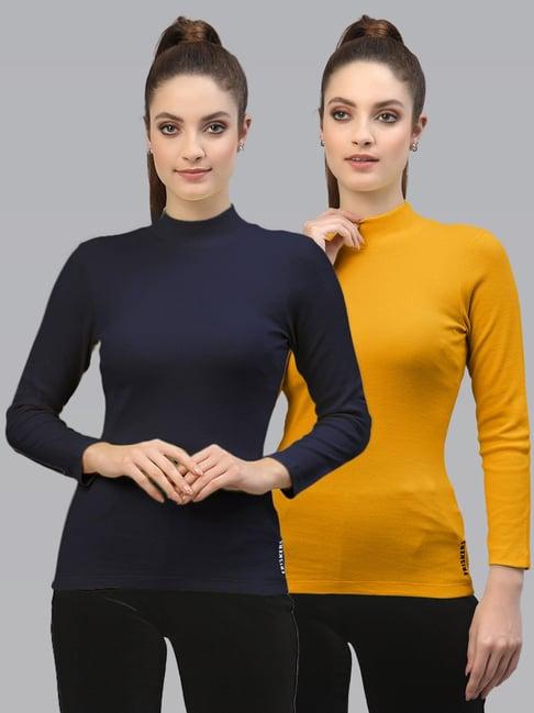 friskers navy & mustard cotton full sleeves top - pack of 2