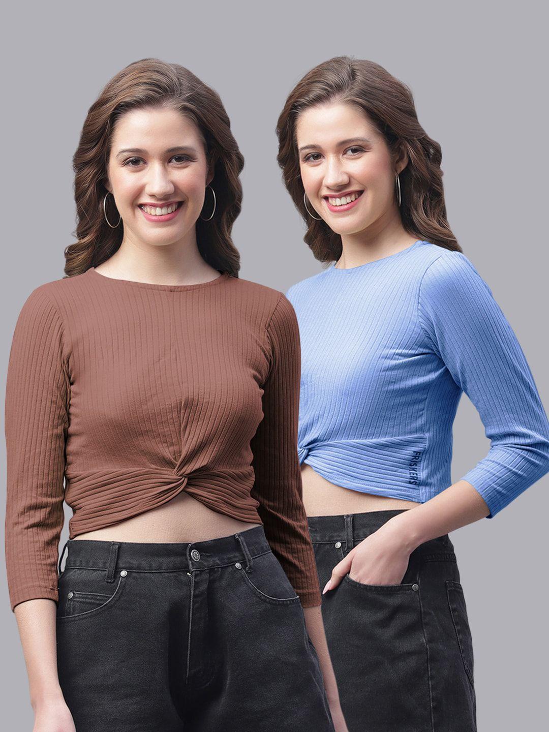 friskers pack of 2 round neck skin friendly fitted crop top