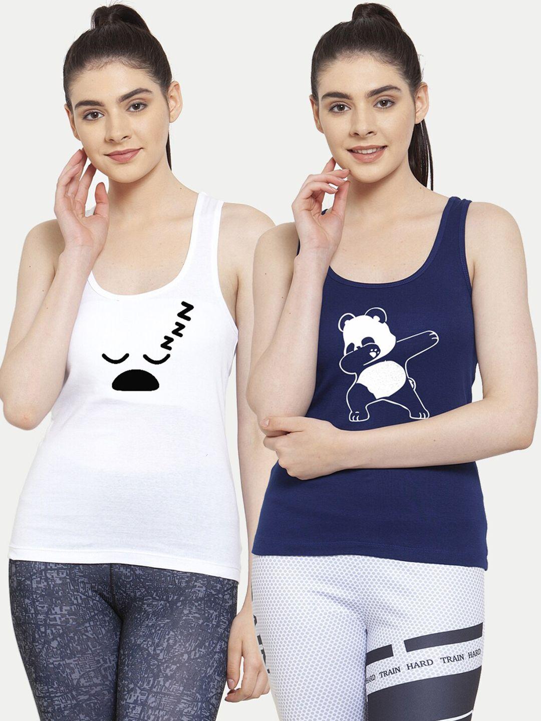 friskers pack of 2 white & navy blue tank top