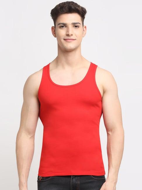 friskers red cotton slim fit vest
