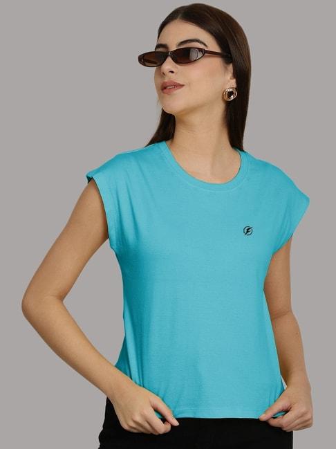 friskers turquoise slim fit sports t-shirt