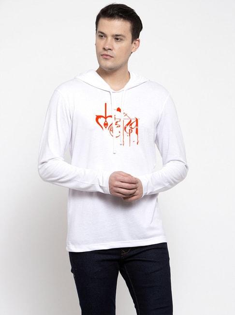 friskers white regular fit graphic print hooded t-shirt