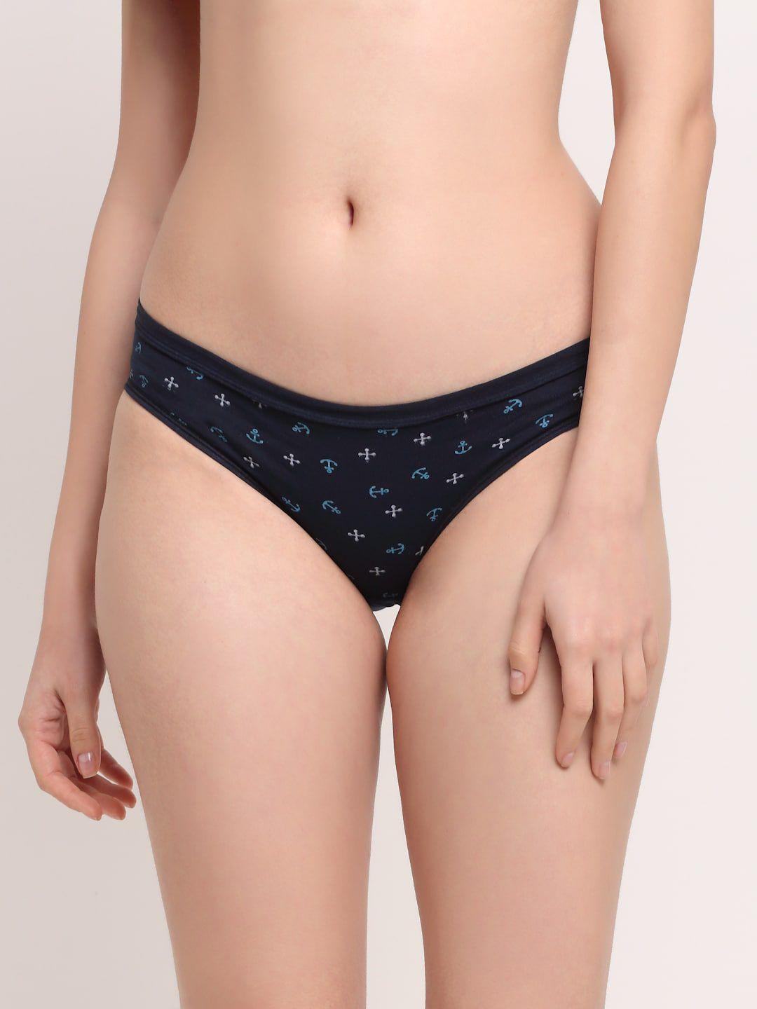friskers women navy blue printed basic briefs o-324-17-s