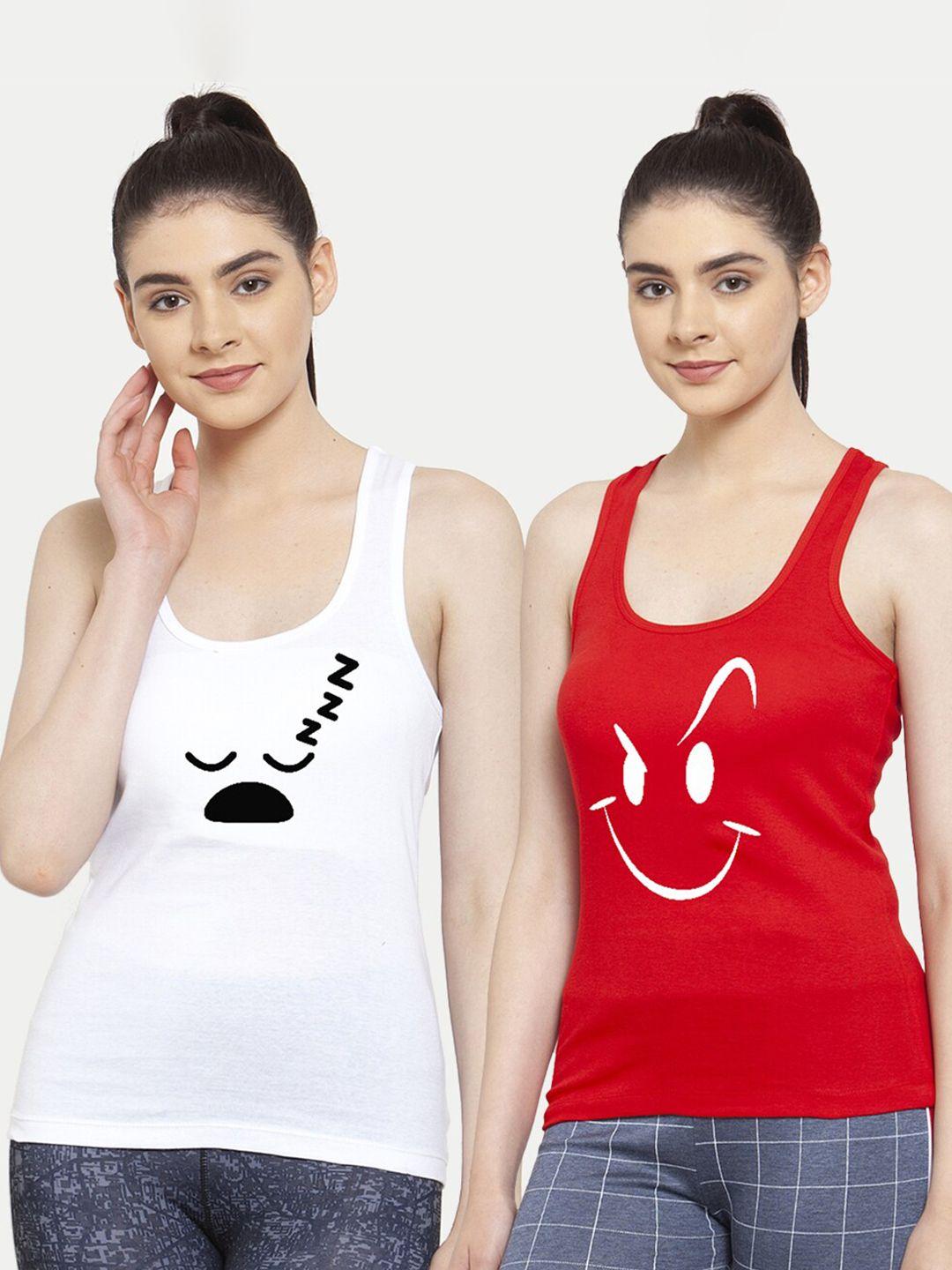 friskers  pack of 2 white & red print tank top