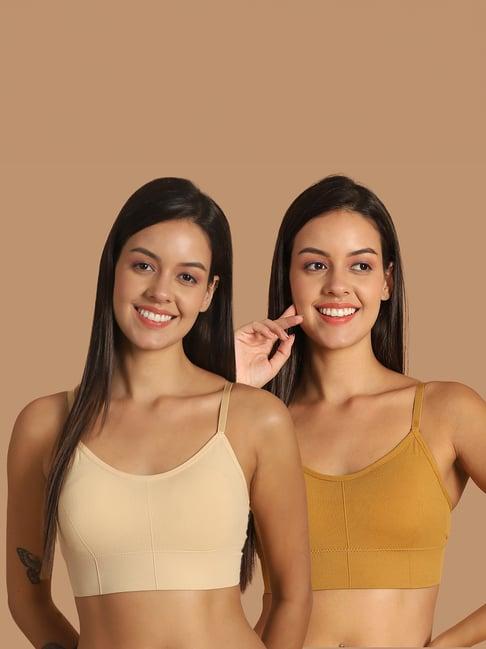 friskers beige & mustard non-wired full coverage everyday bra - pack of 2