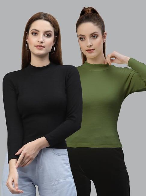 friskers black & green cotton full sleeves top - pack of 2